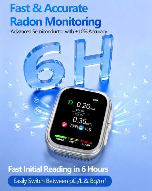 Radon Detector for Home and Basement, ±10% Accuracy, 6H First Reading | 3-in-1 Radon, Temp & Humidity, 3.5-in IPS Display, Wall Plug-In & Magnetic Mount, Audible & Visual Alerts, 385-Day History